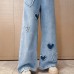 【4Y-12Y】Girls Fashion Heart Shape Embroidered Blue Jeans