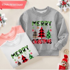 【12M-9Y】Kids Christmas Letter Print Cotton Stain Resistant Long Sleeve Sweatshirt