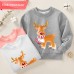 【12M-9Y】Unisex Cotton Stain Resistant Elk Print Long Sleeve Sweatshirt